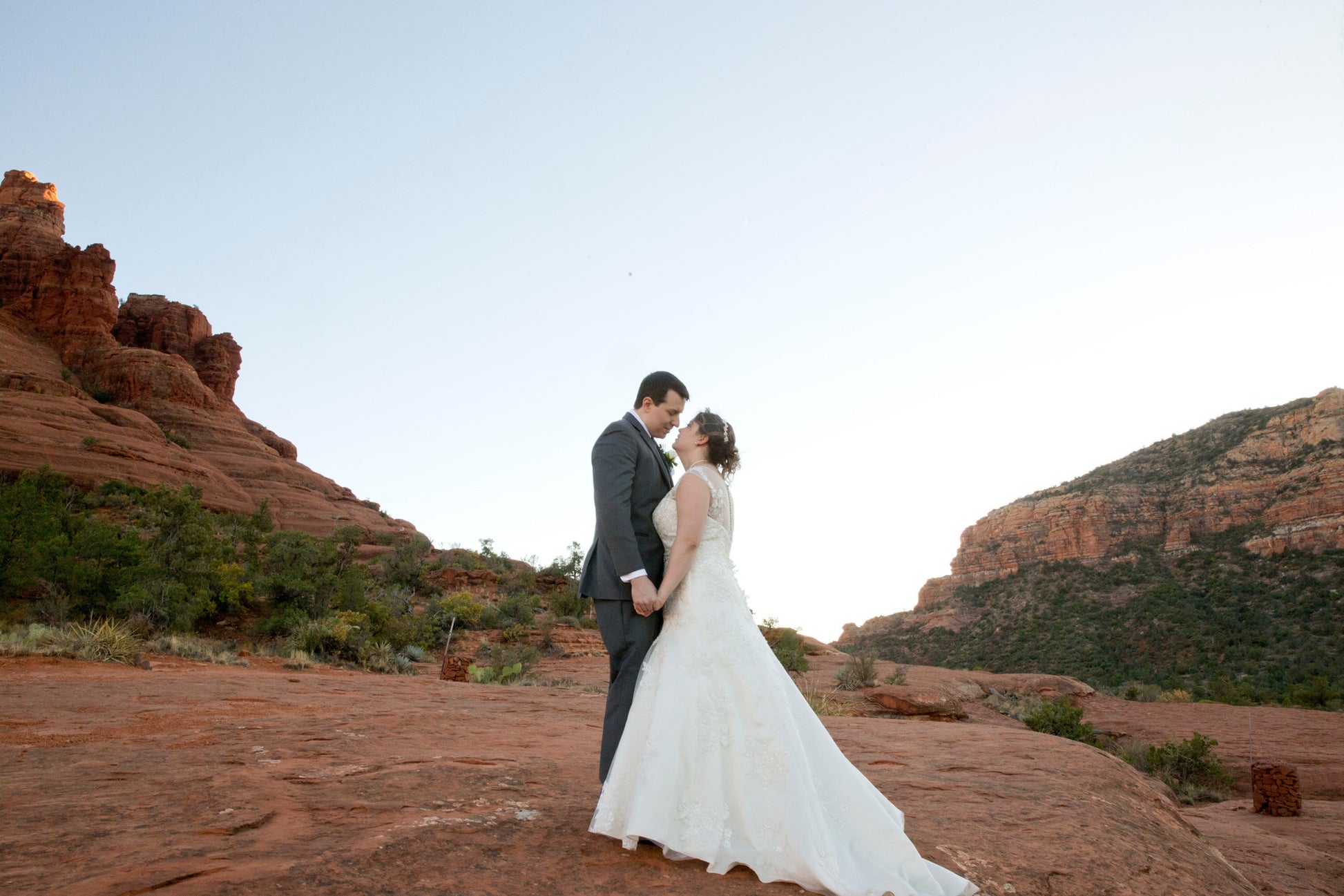 sedona elopement bride and groom at bell rock